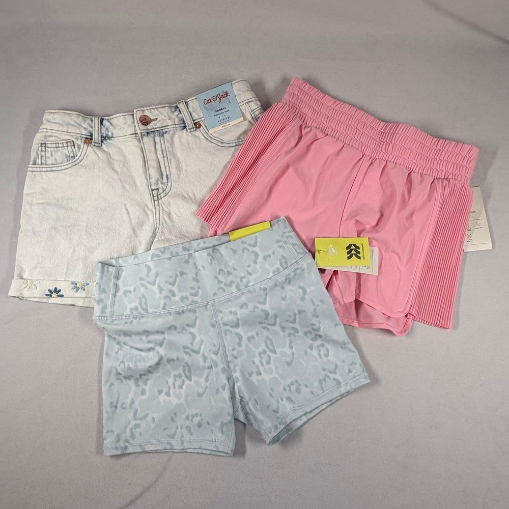All in Motion Cat & Jack Girls Shorts Bundle Denim Jeans Pink Athletic Blue Bike
